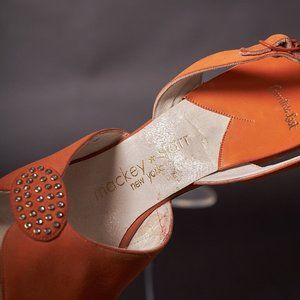 Vintage 1950s Peep Toe Orange Jeweled Heels Shoes